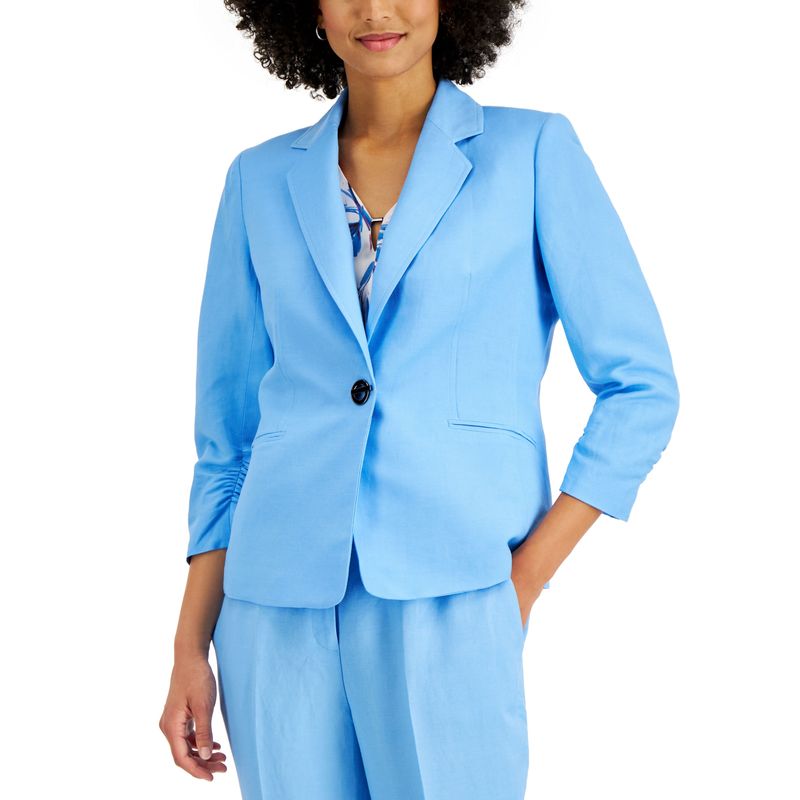 Kasper Ruched Sleeve Linen Blend Blazer